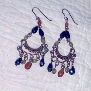 Hanging metal and bead earrings